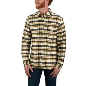 Carhartt Men's Rugged Flex Relaxed Fit Flannel Plaid Yellow Gray
